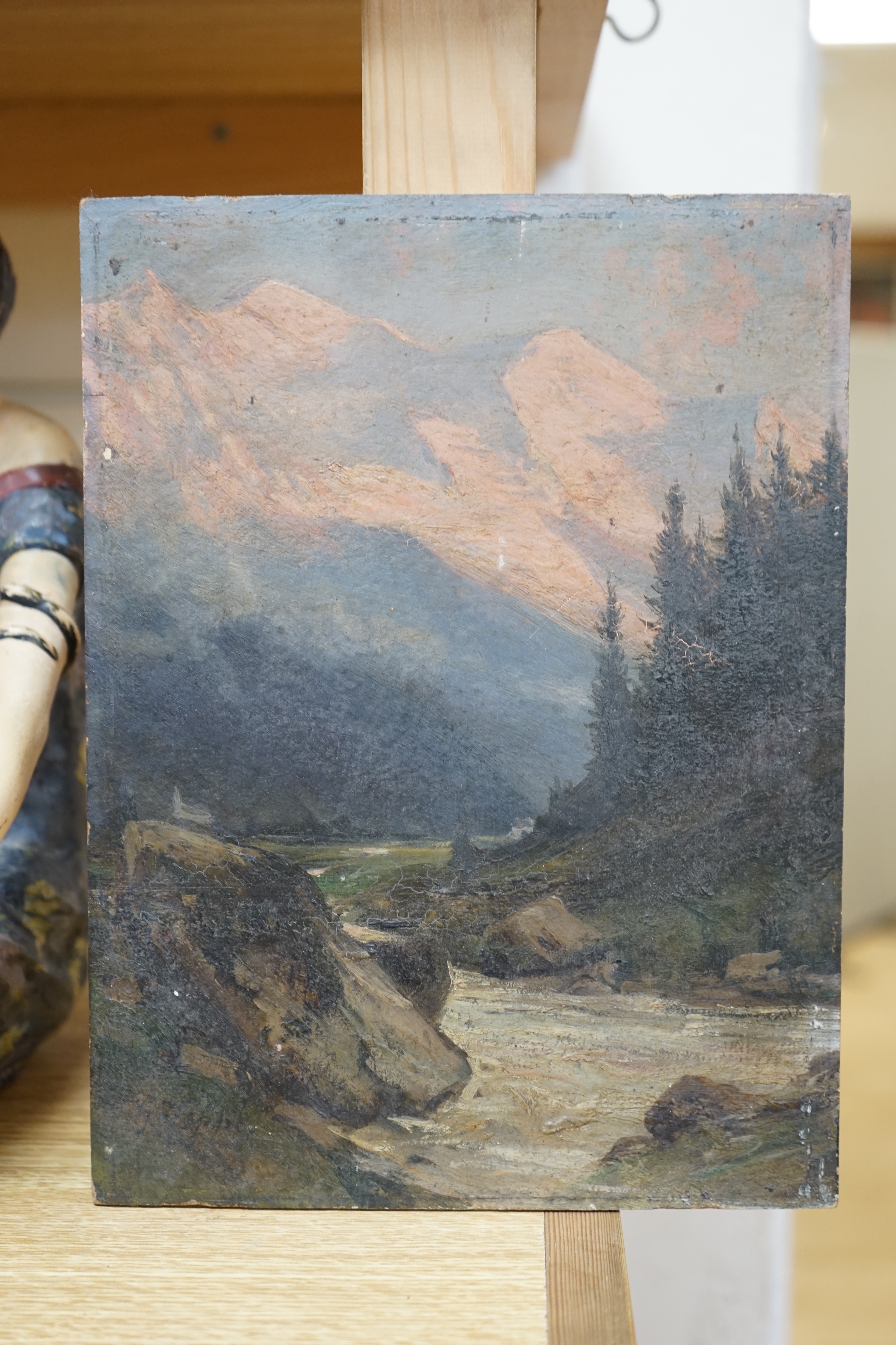 Gabriel Loppé (French, 1825-1913), Mont Blanc from Chamonix, oil on panel, 26 x 19.5cm, unframed